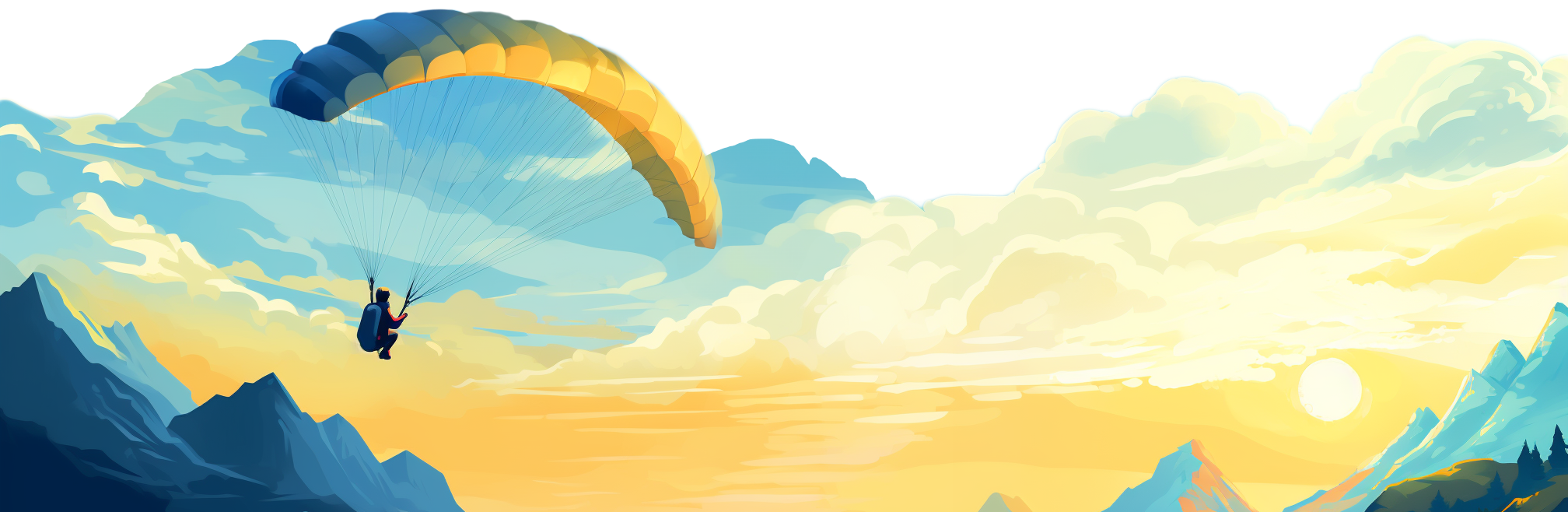 Parapente sobre las montañas, ilustración de la cabecera del blog